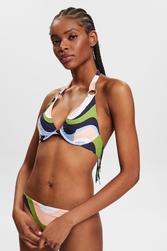 Top de bikini estampado con tirantes al cuello, NAVY COLORWAY, detail image number 0