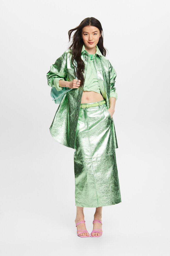 Falda revestida de cuero metalizada, LIGHT AQUA GREEN, detail image number 1