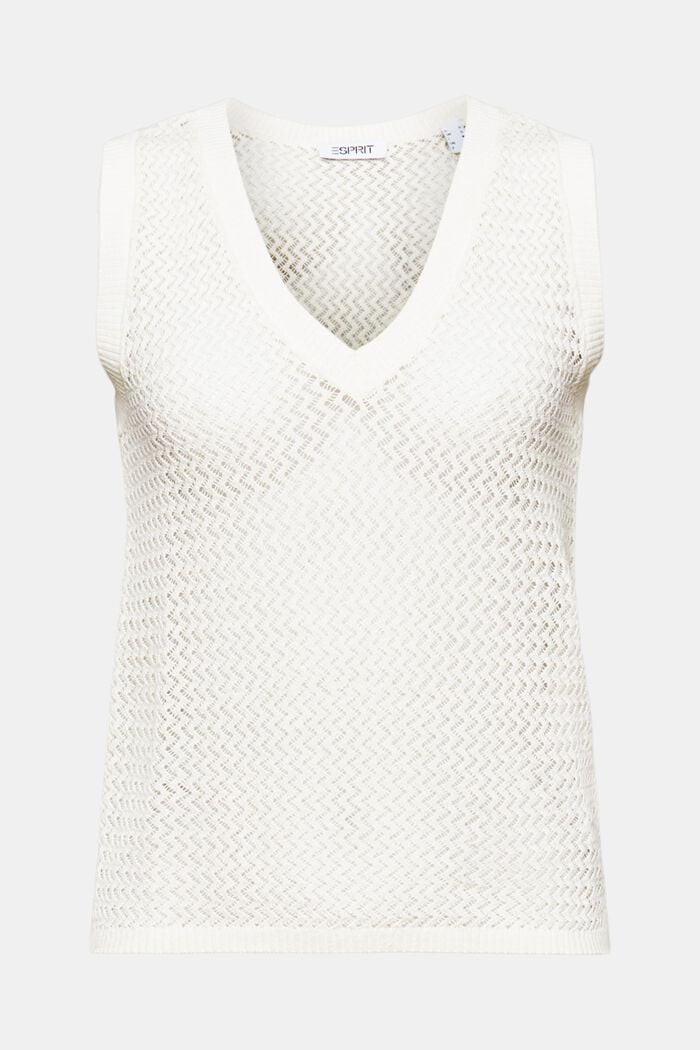 Jersey sin mangas, cuello en pico y textura, OFF WHITE, detail image number 5