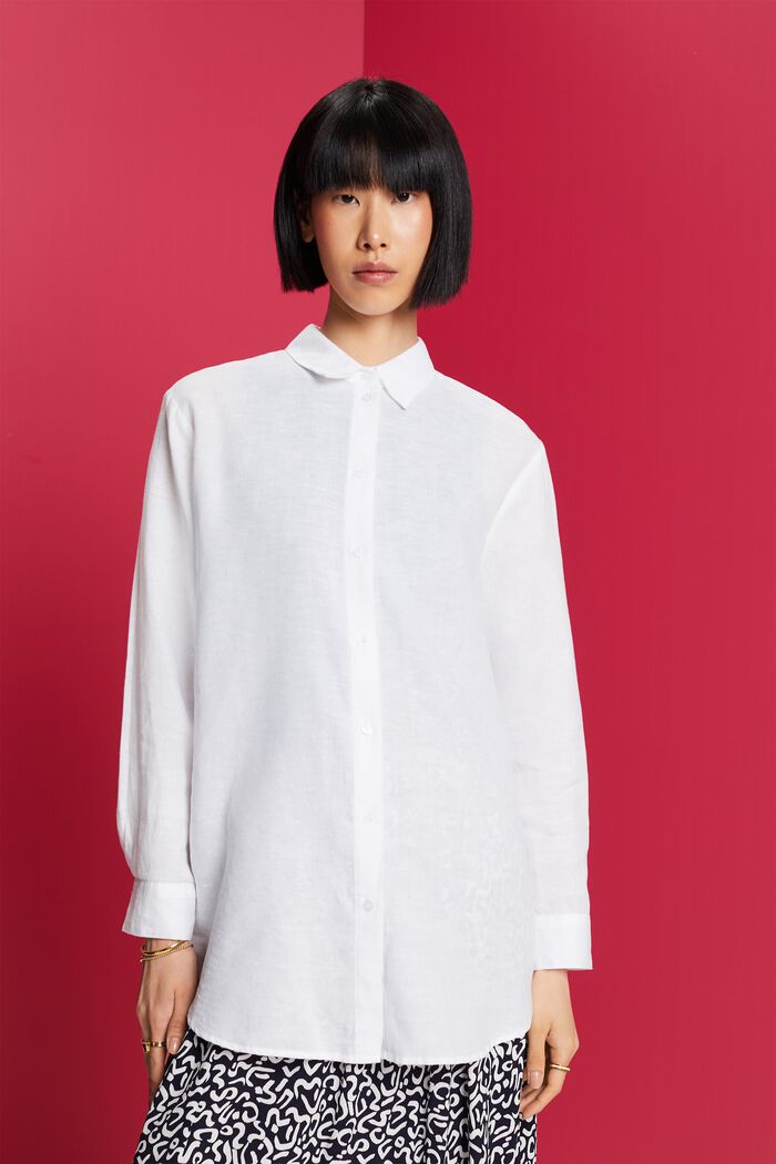 Camisa de lino y algodón, WHITE, detail image number 0