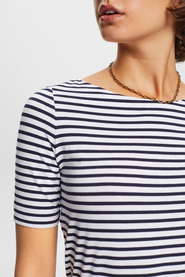Camiseta de algodón a rayas con cuello barco, WHITE, detail image number 2