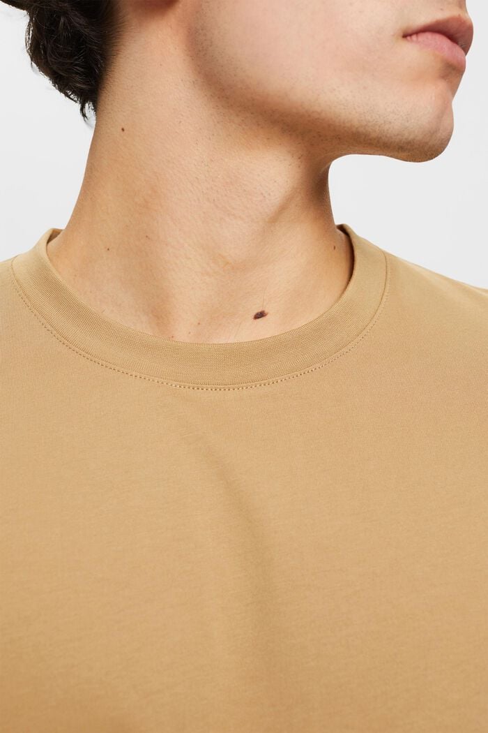 Camiseta de cuello redondo de algodón puro, BEIGE, detail image number 2