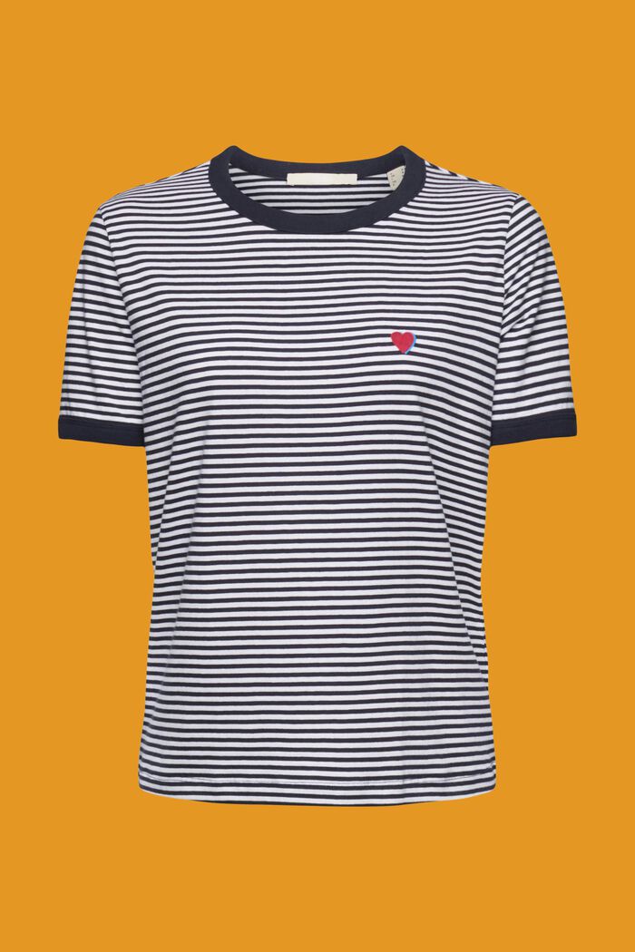 Camiseta de algodón con diseño a rayas y motivo bordado, NAVY, detail image number 6