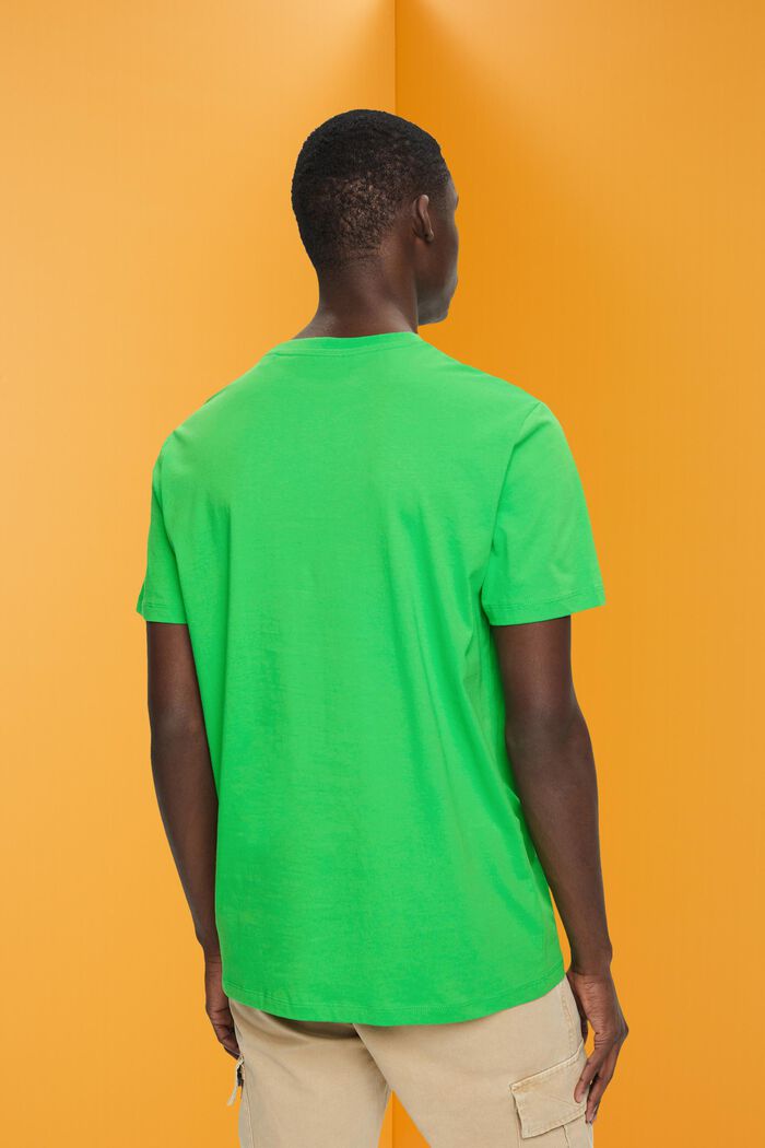 Camiseta de corte ajustado en algodón con estampado pequeño en el pecho, GREEN, detail image number 3