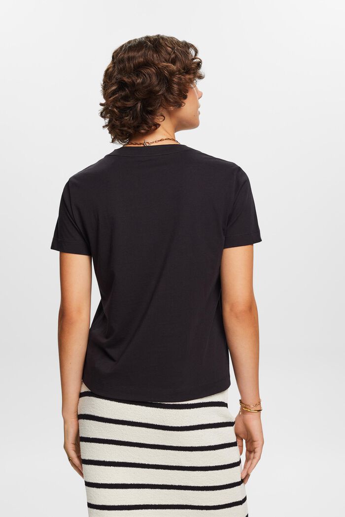 Camiseta de algodón con cuello redondo, BLACK, detail image number 3