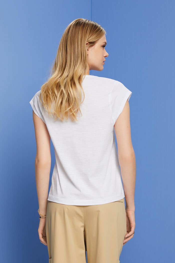 Camiseta con cuello en pico, 100% algodón, WHITE, detail image number 3