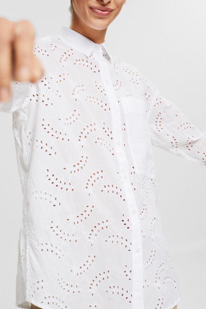 Blusa camisera con encaje calado, WHITE, detail image number 2