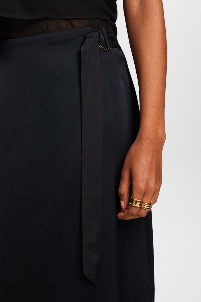 Falda midi satinada con efecto drapeado, BLACK, detail image number 4