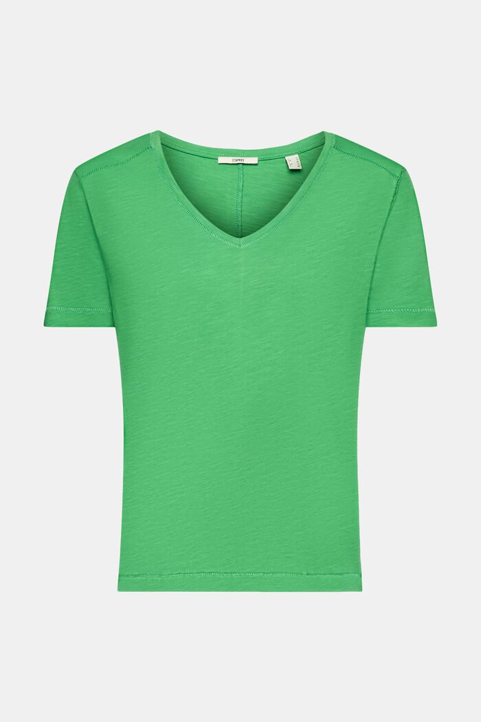 Camiseta de algodón con cuello de pico y costuras decorativas, GREEN, detail image number 6