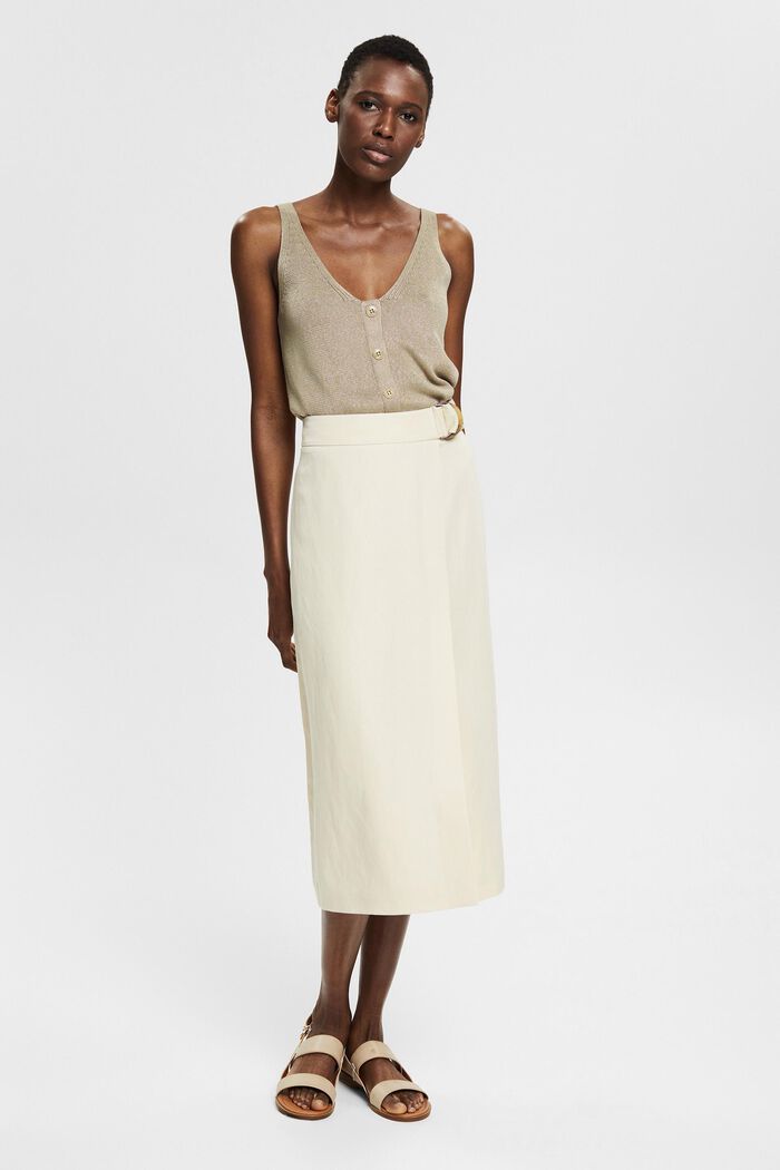Con lino: falda midi con efecto cruzado, LIGHT BEIGE, detail image number 5