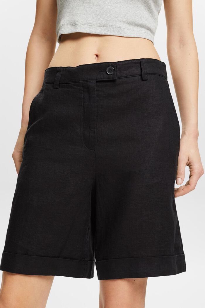 Shorts de lino con dobleces, BLACK, detail image number 3