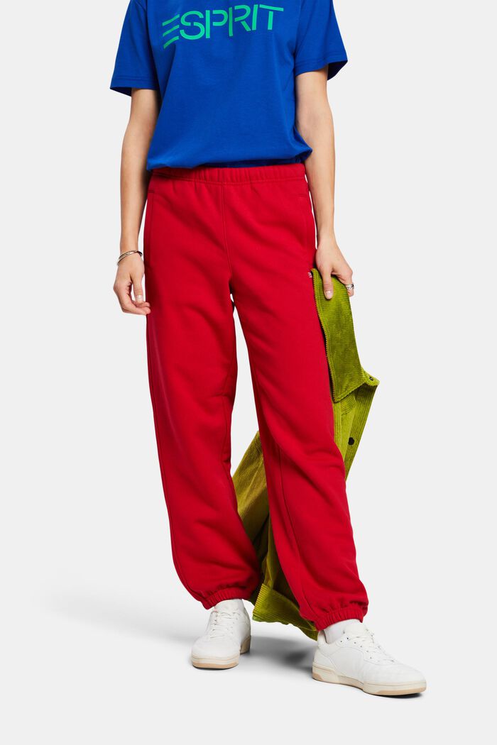 Pantalones de felpa unisex de algodón con logotipo, RED, detail image number 0