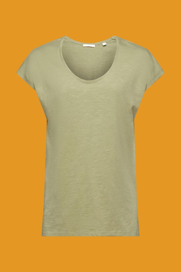 Camiseta de algodón con cuello en U, LIGHT KHAKI, detail image number 6