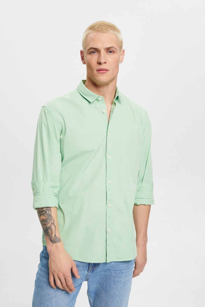 Camisa de algodón sostenible con corte ceñido, PASTEL GREEN, detail image number 0
