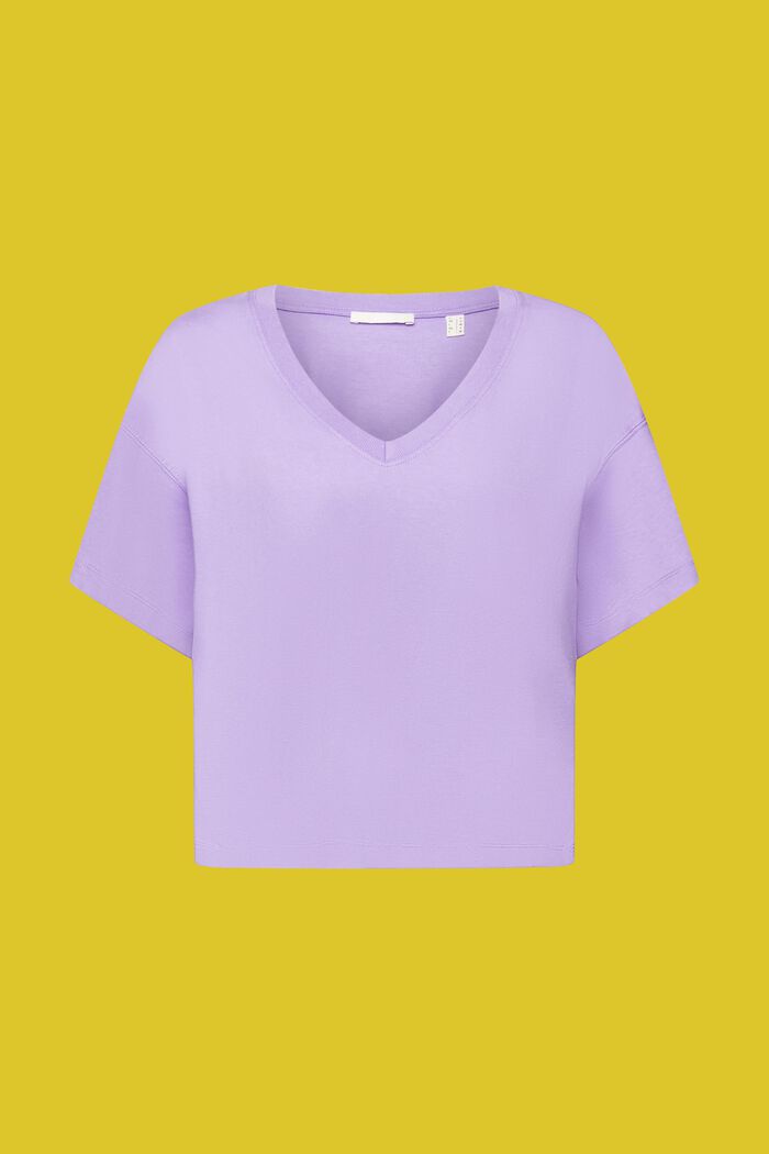 Camiseta de algodón con el cuello en pico, PURPLE, detail image number 6
