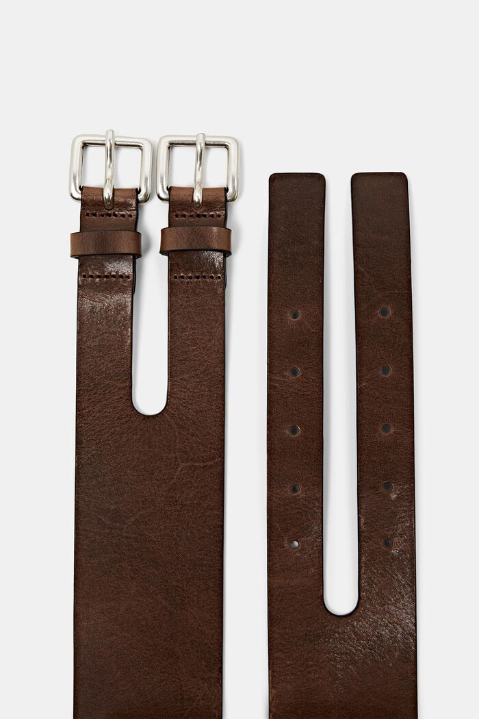 Cinturón de piel con hebilla doble, DARK BROWN, detail image number 1