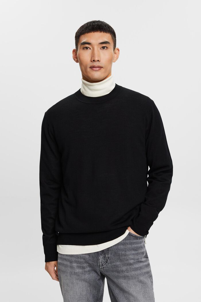 Jersey de lana con el cuello en pico, BLACK, detail image number 0