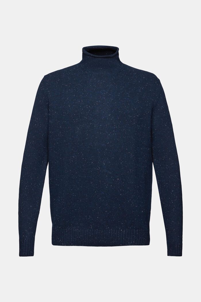 Jersey en mezcla de lana con cuello alto, PETROL BLUE, detail image number 5