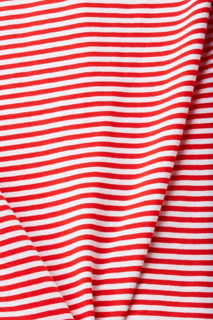 Camiseta de algodón con diseño a rayas y motivo bordado, RED, detail image number 4