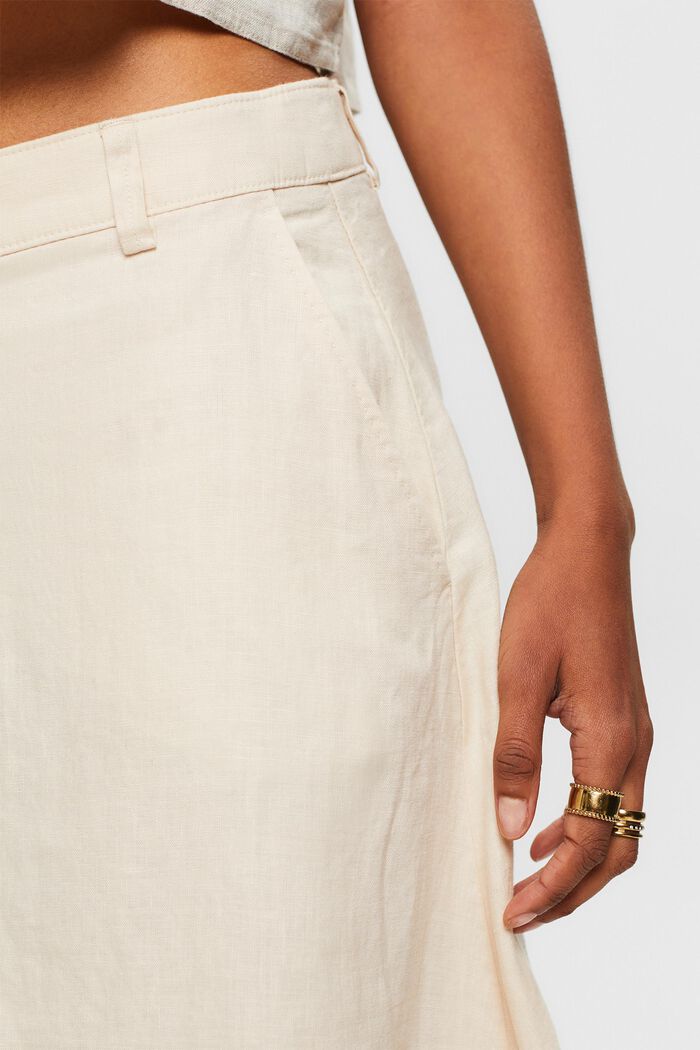 Falda midi de lino en línea A, CREAM BEIGE, detail image number 4