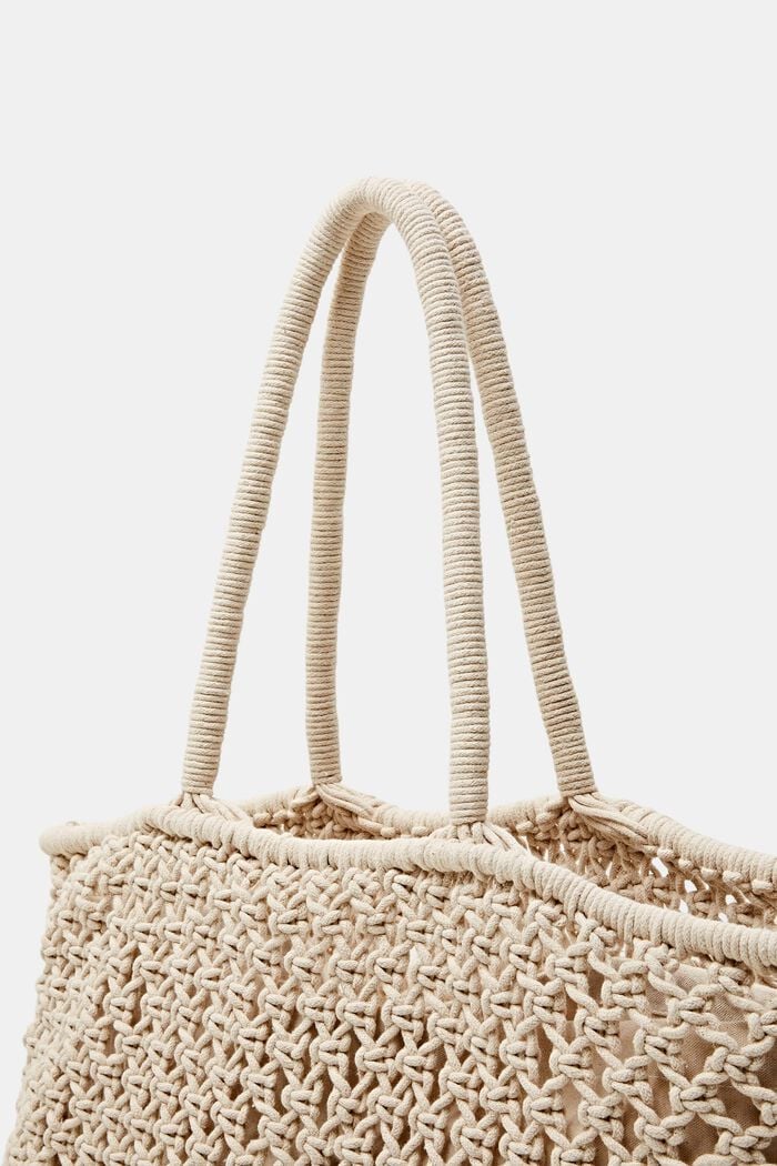 Tote de ganchillo a rayas y oversize, OFF WHITE, detail image number 1