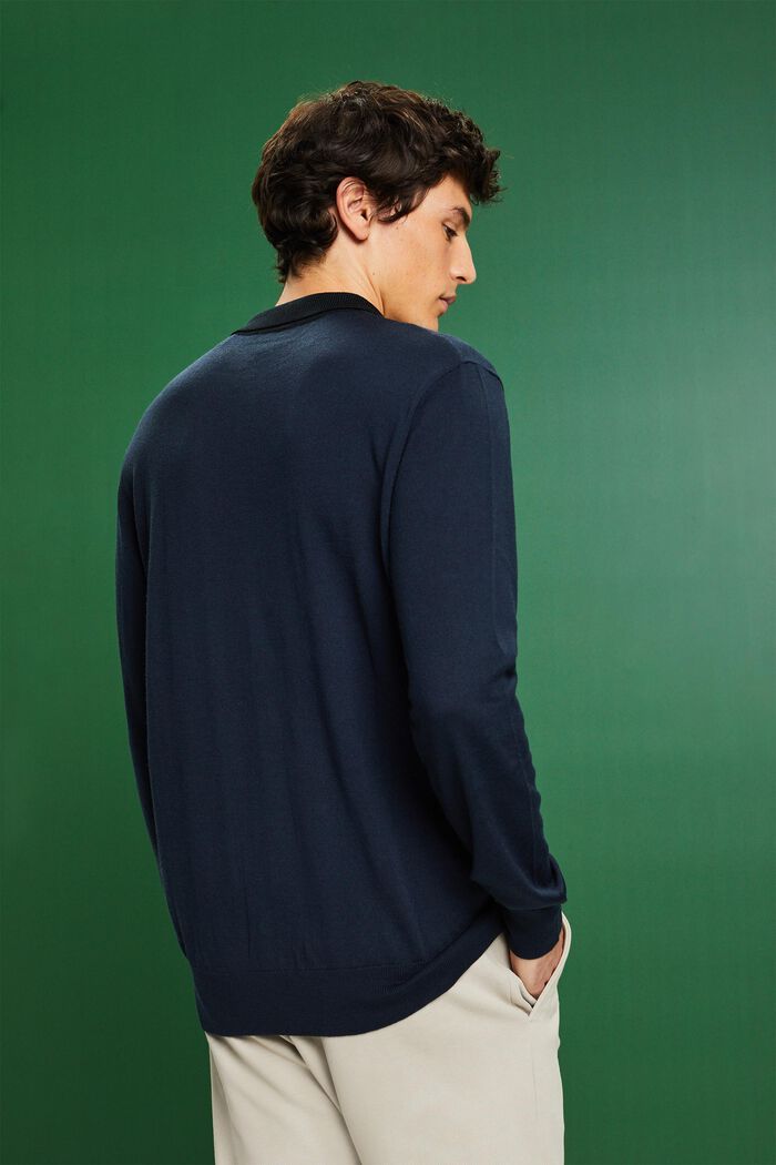Jersey de lana merino con cuello estilo polo, NAVY, detail image number 2