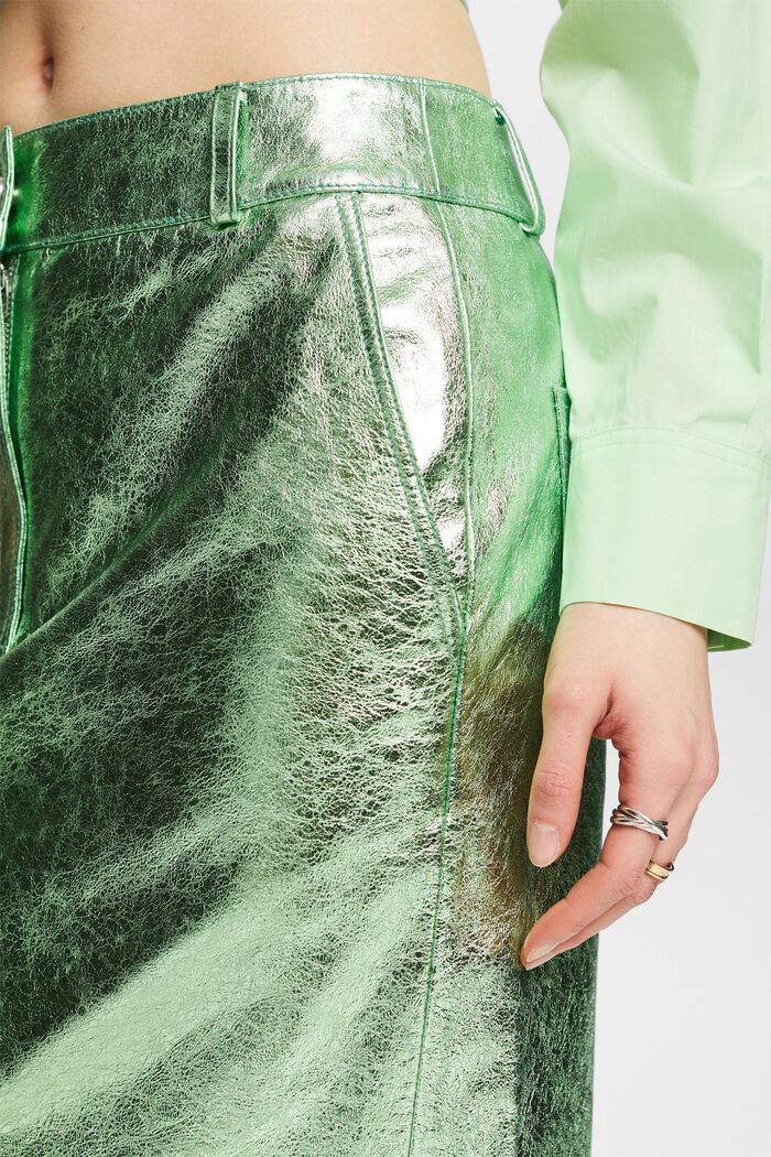 Falda revestida de cuero metalizada, LIGHT AQUA GREEN, detail image number 4