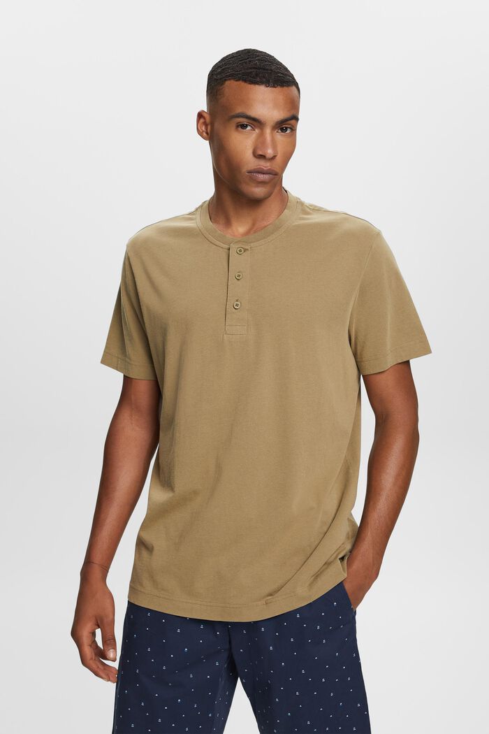 Camiseta henley, 100% algodón, KHAKI GREEN, detail image number 0