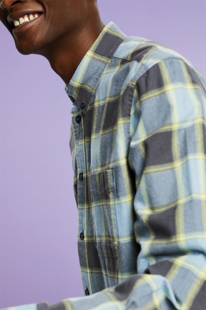 Camisa de franela de algodón con diseño a cuadros, TEAL BLUE, detail image number 3