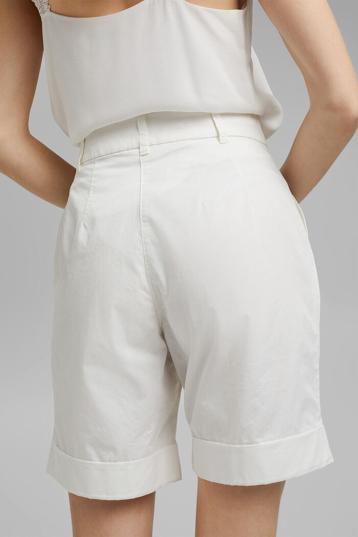 Pantalón corto de cintura alta con pliegues, algodón, OFF WHITE, detail image number 2