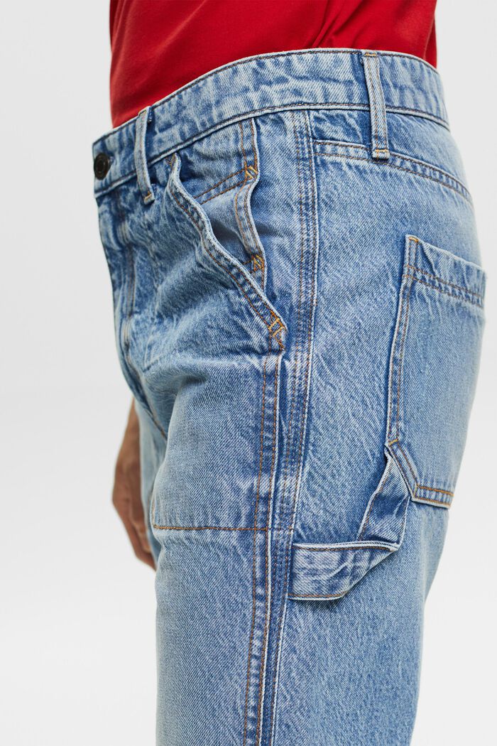 Jeans mid-rise straight fit de estilo carpintero, BLUE LIGHT WASHED, detail image number 4