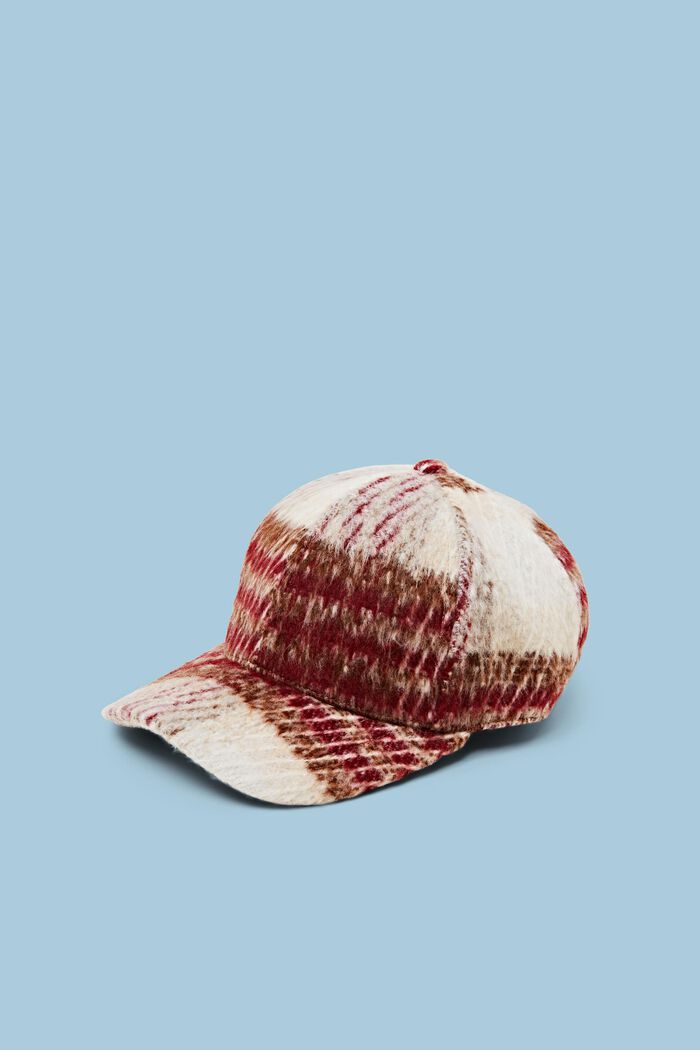 Gorra de béisbol a cuadros con acabado cepillado, BORDEAUX RED, detail image number 0