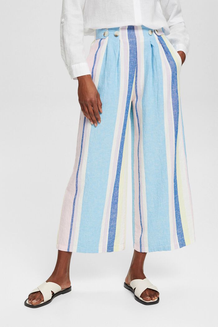 En mezcla de lino: pantalón culotte con diseño a rayas, LIGHT PINK, detail image number 0