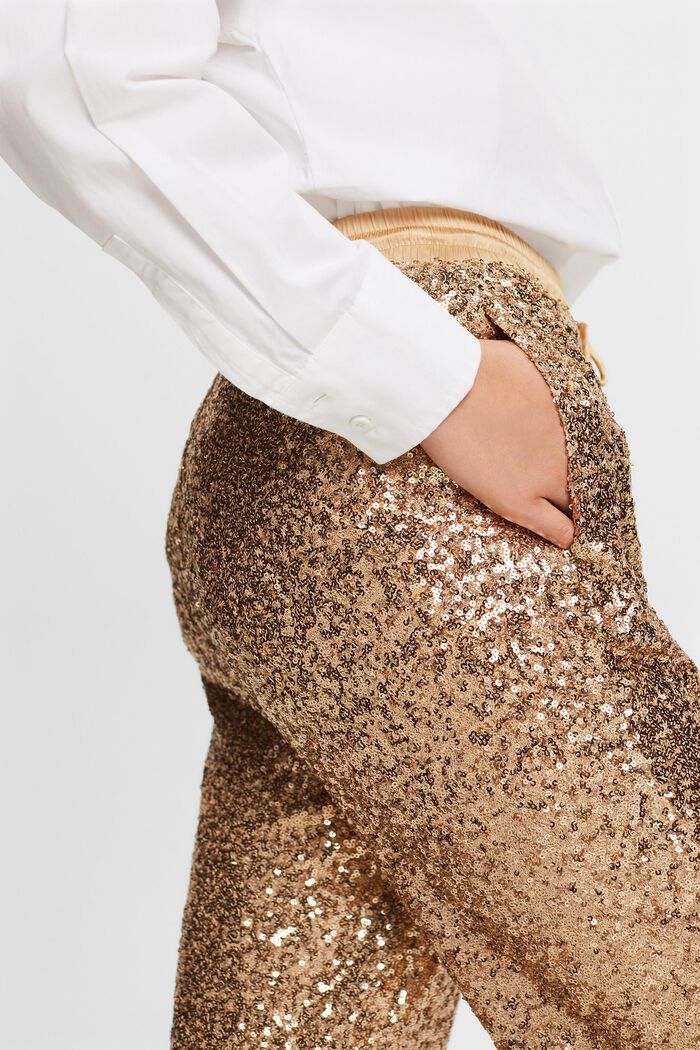 Pantalón de satén con lentejuelas y pernera ancha, GOLD, detail image number 5