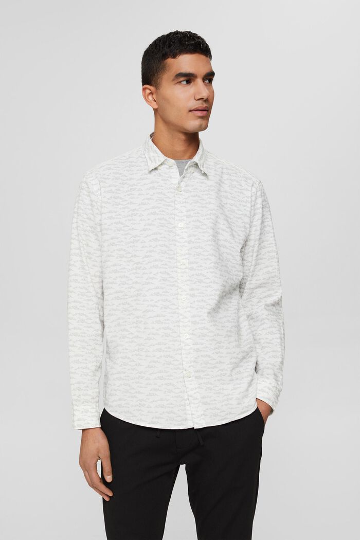 Camisa de algodón con estampado, OFF WHITE, overview