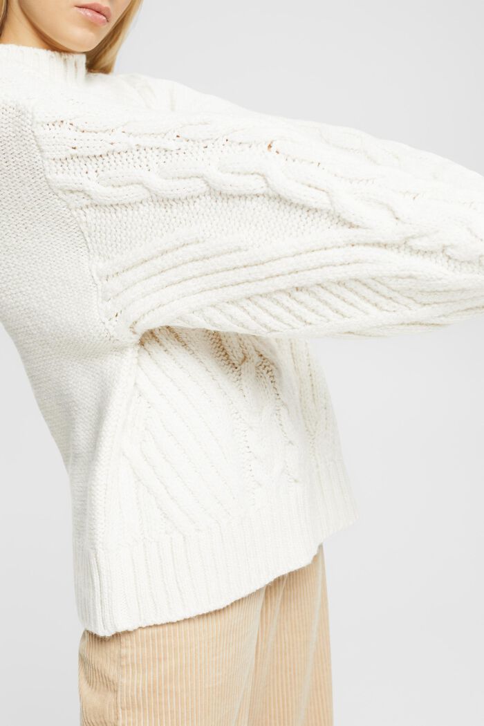 Con lana: jersey de punto trenzado, OFF WHITE, detail image number 2