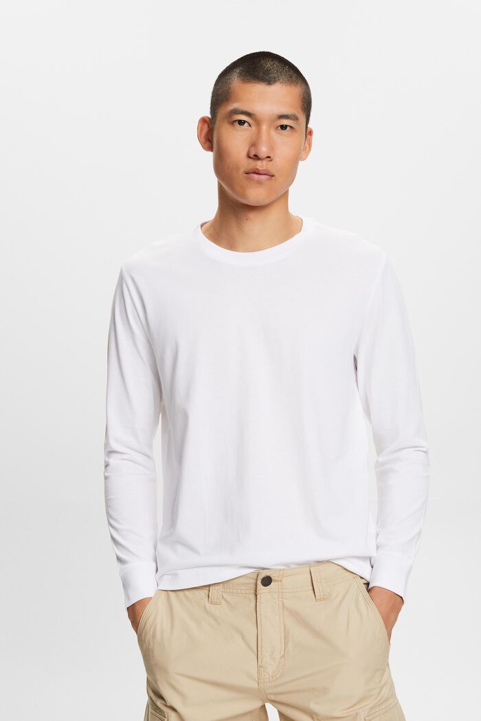 Camiseta de manga larga de tejido jersey, 100% algodón, WHITE, detail image number 0