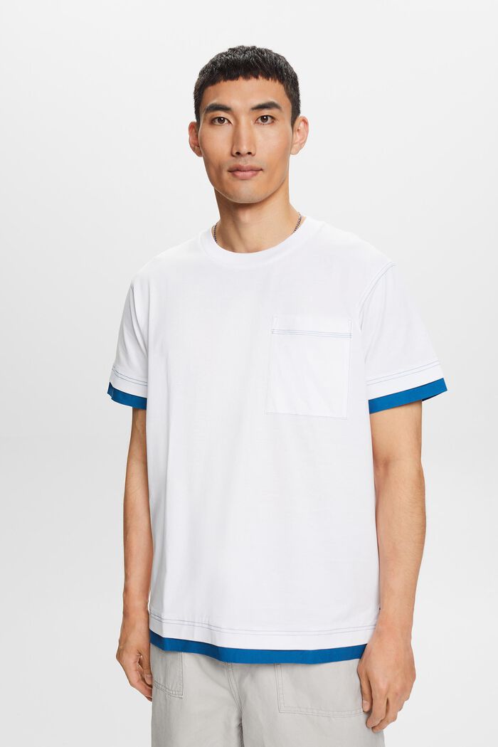 Camiseta de cuello redondo con capas, 100% algodón, WHITE, detail image number 0