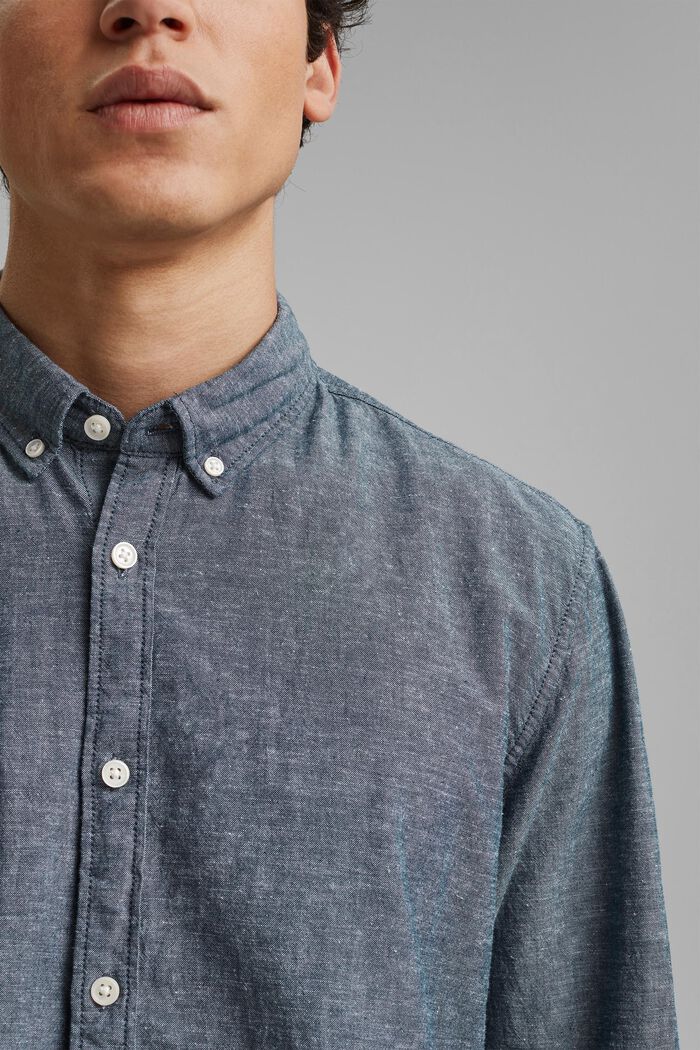 Lino/algodón ecológico: camisa con cuello abotonado, NAVY, detail image number 2