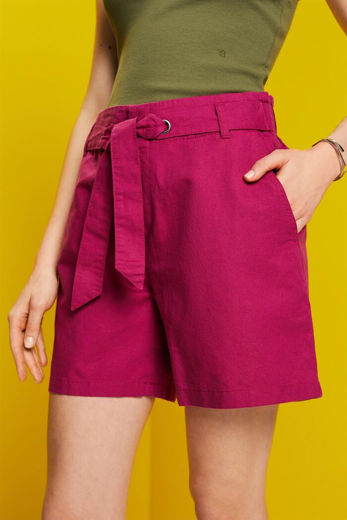 Pantalones cortos con lazada, mezcla de algodón y lino, DARK PINK, detail image number 2