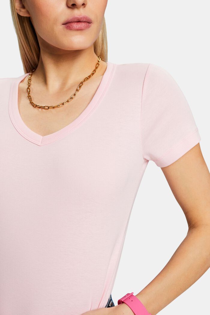 Camiseta de algodón con cuello en pico, PASTEL PINK, detail image number 2