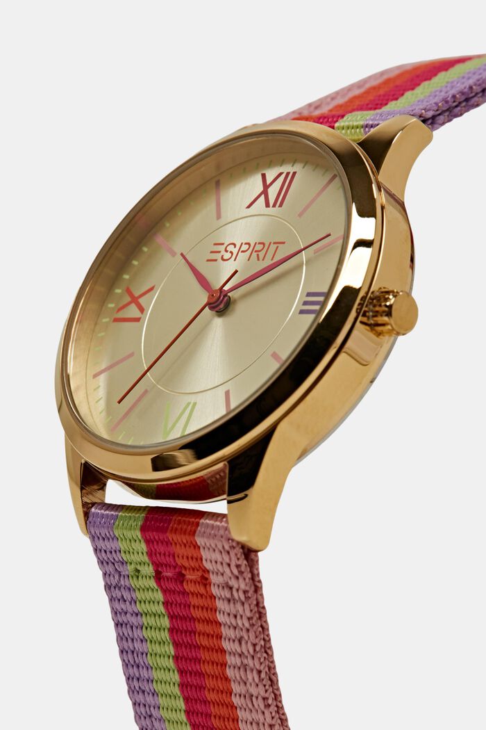 Reloj de acero inoxidable con correa de tejido, GOLD, detail image number 1