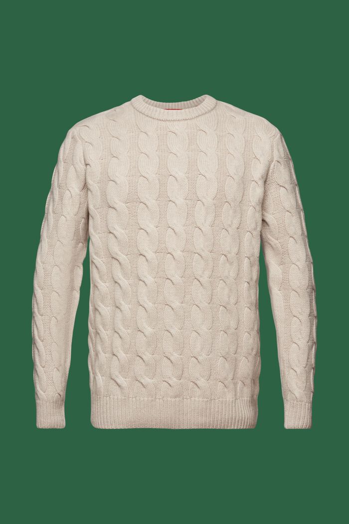 Jersey de punto trenzado de lana, LIGHT TAUPE, detail image number 6