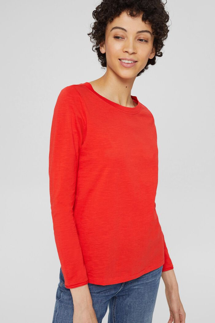 Camiseta de manga larga realizada en 100% algodón ecológico, ORANGE RED, overview