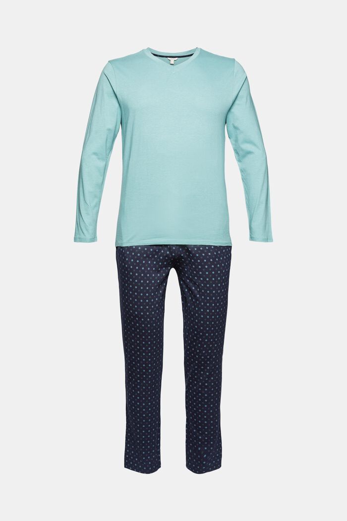 Pijama con estampado de lunares, 100 % algodón, TEAL GREEN, detail image number 4