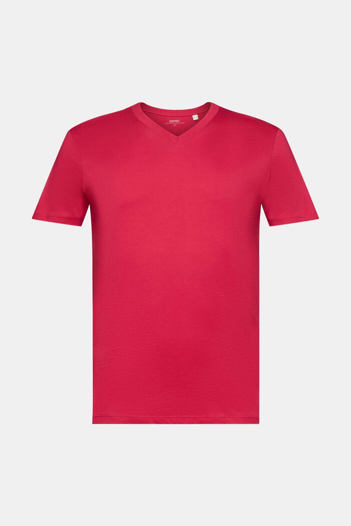 Camiseta entallada de algodón con cuello en pico, DARK PINK, detail image number 5