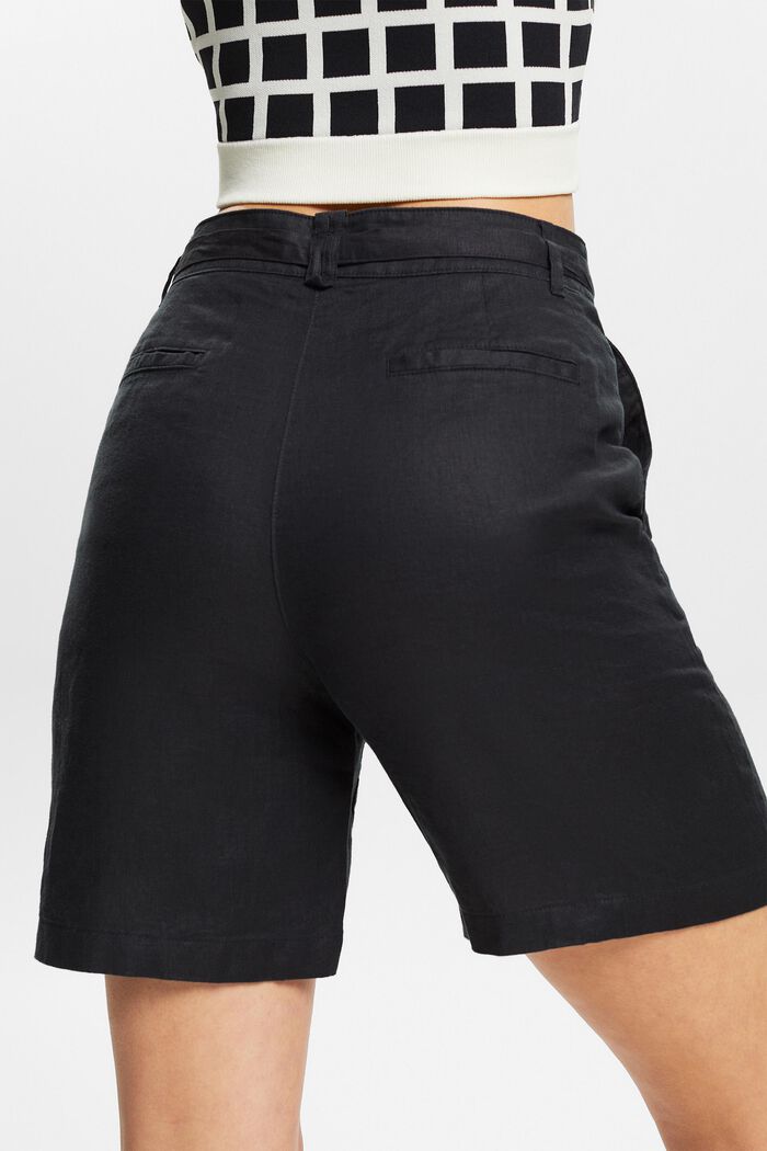 Pantalón corto de lino wide leg, BLACK, detail image number 3