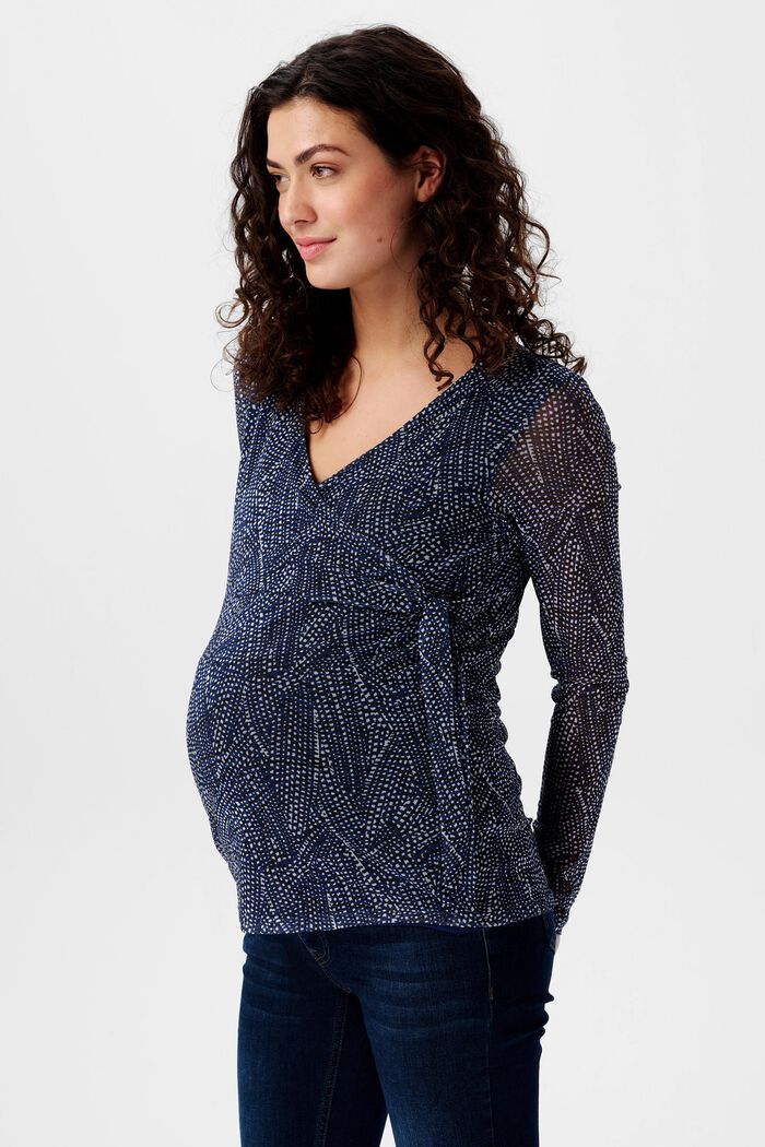 Camiseta estilo maternidad con estampado y lazada cruzada, DARK BLUE, detail image number 0