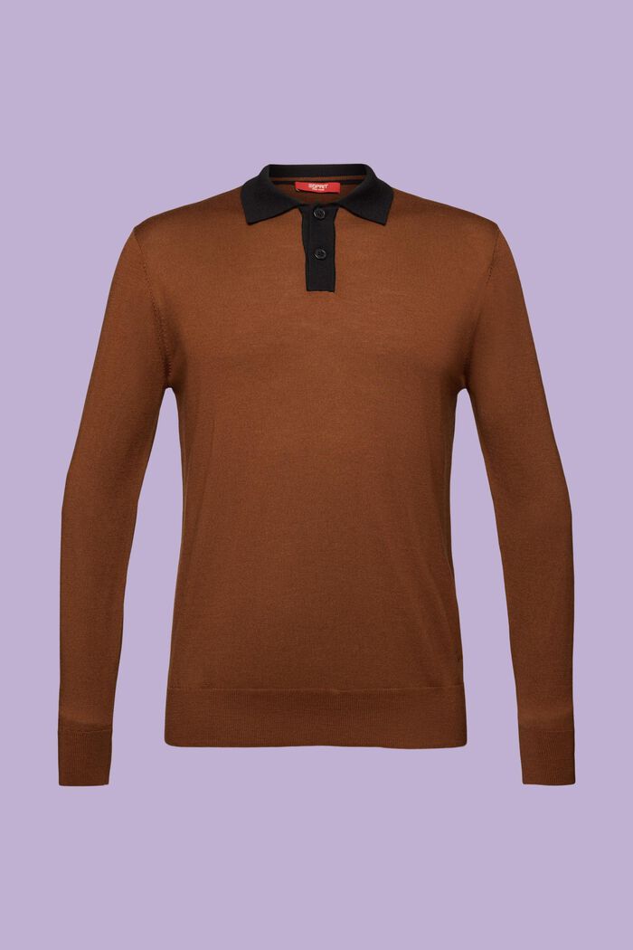 Jersey de lana merino con cuello estilo polo, BARK, detail image number 6