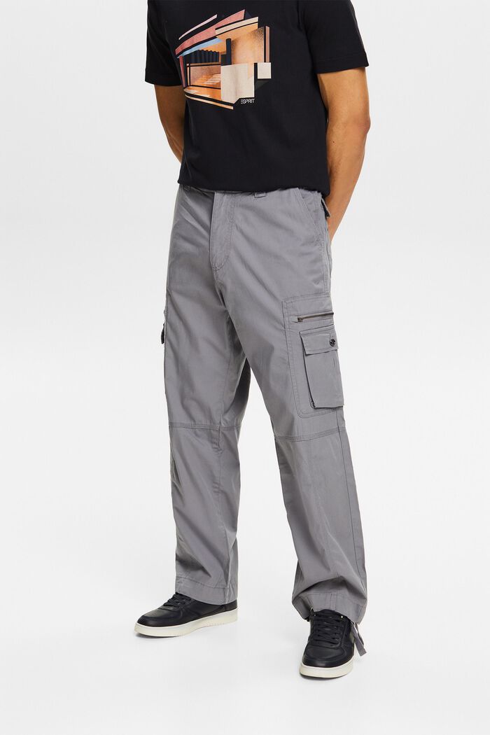 Pantalón cargo de sarga con corte Straight, MEDIUM GREY, detail image number 0